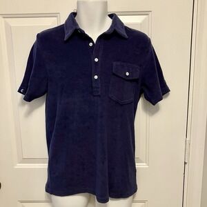 Criquet Terry Cloth Polo Shirt Men's Size Small Navy Blue Short Sleeve